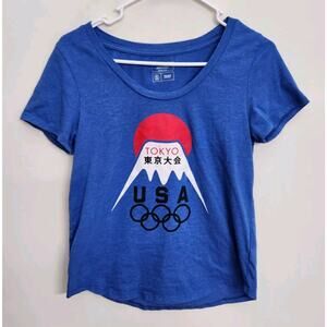 Olympic Team Apparel Tokyo USA Graphic T-shirt Woman's Small Blue 1137